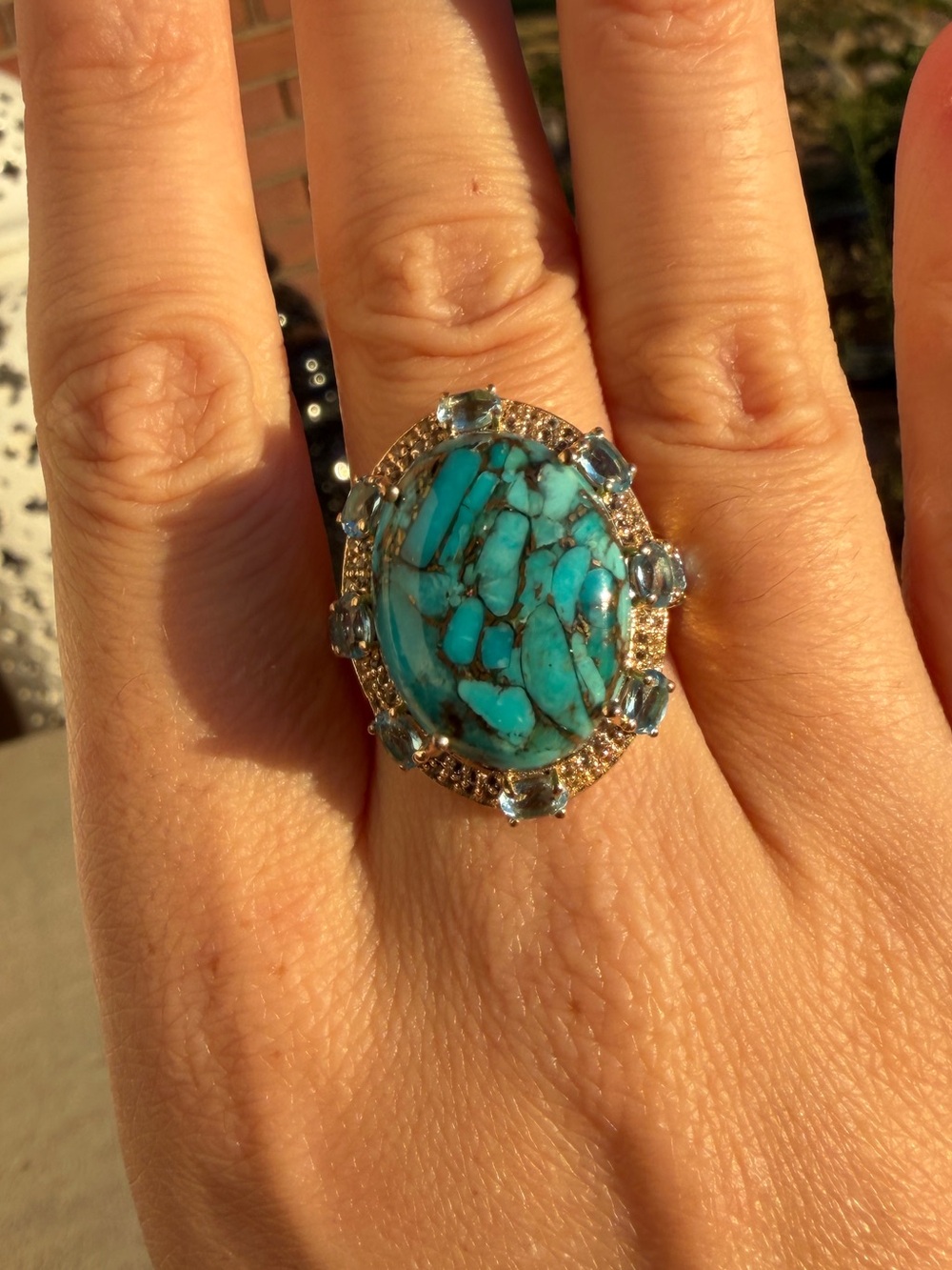 Turquoise Statement Cocktail Ring - Blue Gem Accent
